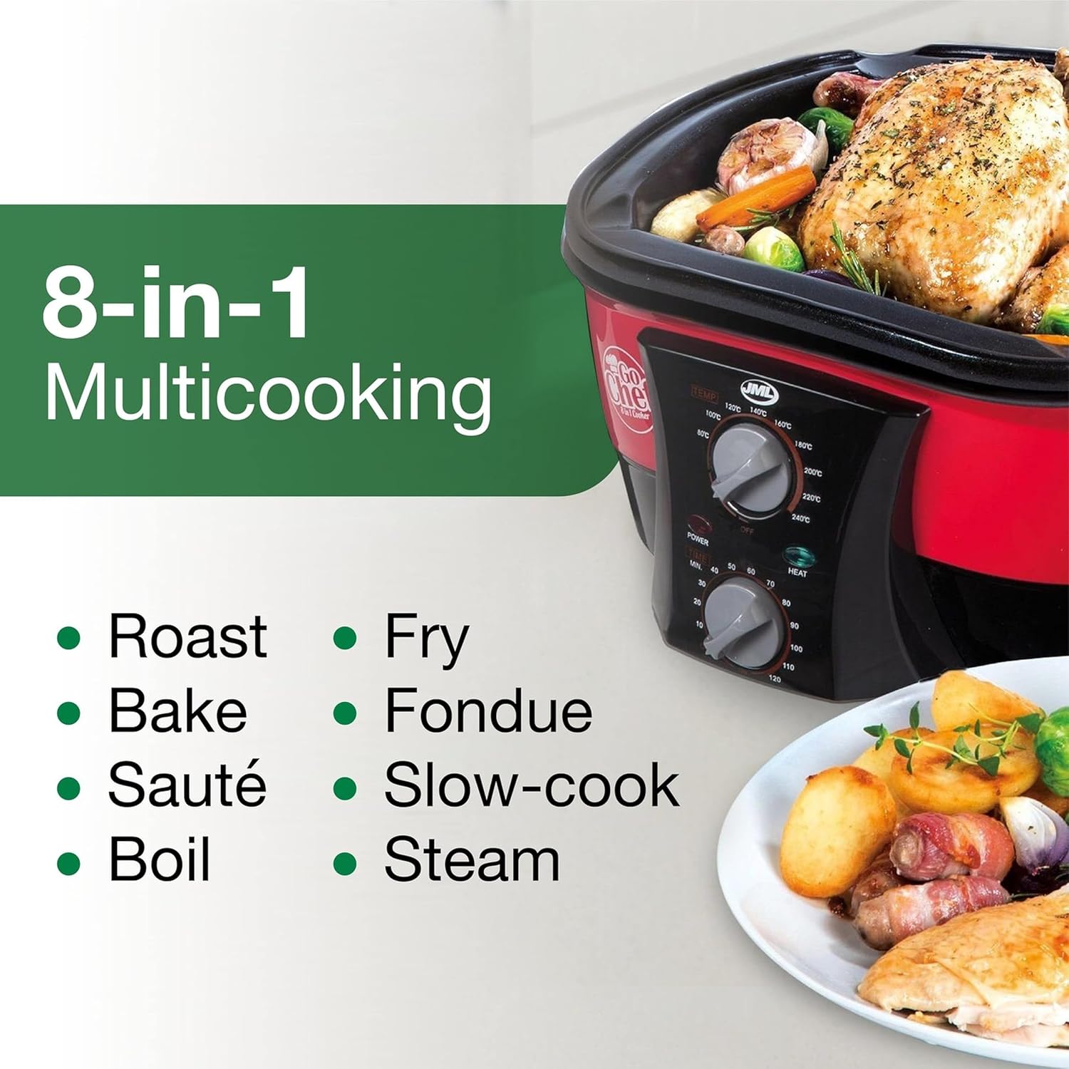 JML Go Chef Multi Cooker - 5L 8 in 1 Electric Slow Cooker Pot, Roast, Slow Cook, Steam, Poach, Fry, Boil, Bake and Fondue - Easy to Use, Non Stick - Great Rice Cooker and Deep Fat Fryer-1