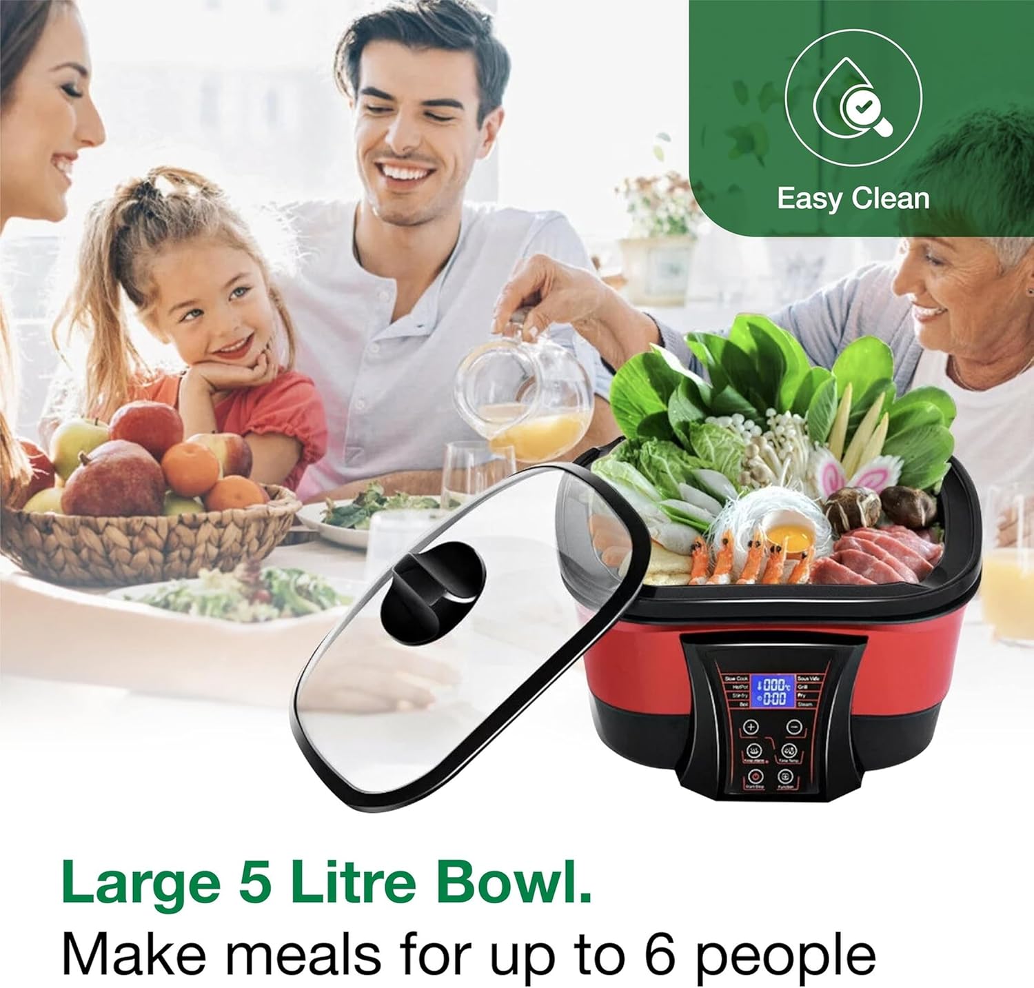 JML Go Chef Multi Cooker - 5L 8 in 1 Electric Slow Cooker Pot, Roast, Slow Cook, Steam, Poach, Fry, Boil, Bake and Fondue - Easy to Use, Non Stick - Great Rice Cooker and Deep Fat Fryer-2