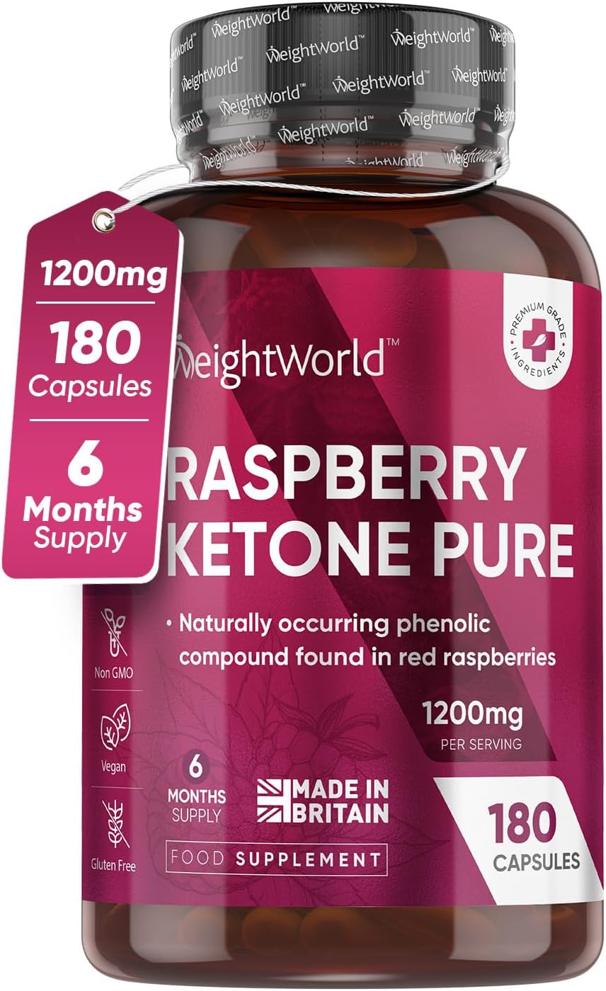 Pure Raspberry Ketones - 180 Capsules - 1200mg High Strength - 6 Months Supply - Vegan Raspberry Ketone Capsules for Men & Women - Suits Low Carb & Keto Diet - Feel Fuller & Lighter - Made in The UK-0