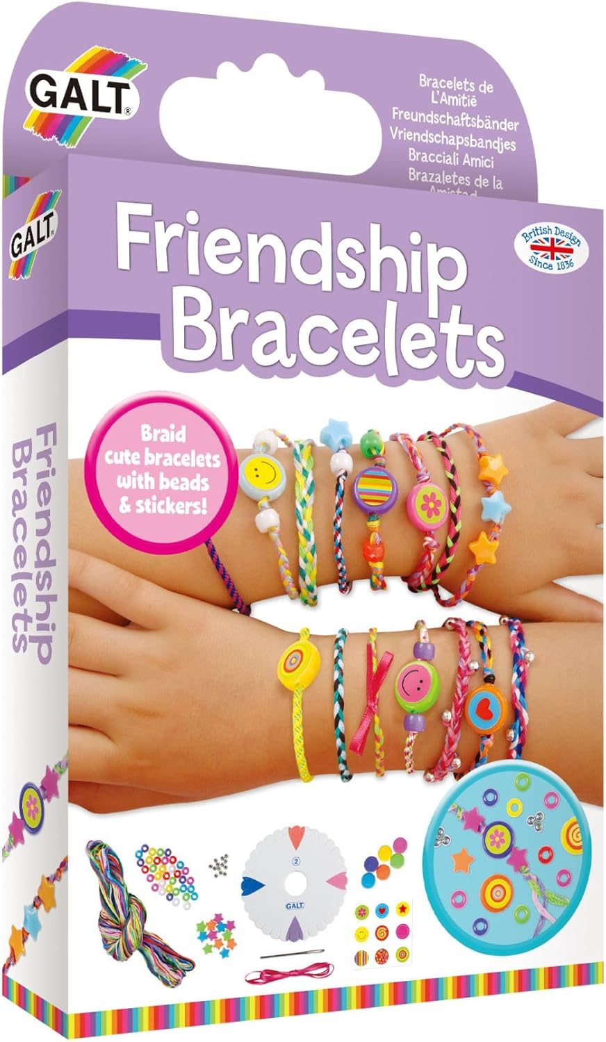 Galt Friendship Bracelets - Jewellery Making Craft Kit for Kids and Activity Pack for Girls and Boys - Colourful Threads, Beads, Stickers and Ribbon - Childrens Birthday Party Gift - Ages 7 Years Plus-0