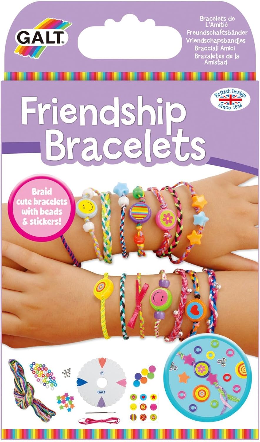 Galt Friendship Bracelets - Jewellery Making Craft Kit for Kids and Activity Pack for Girls and Boys - Colourful Threads, Beads, Stickers and Ribbon - Childrens Birthday Party Gift - Ages 7 Years Plus-7