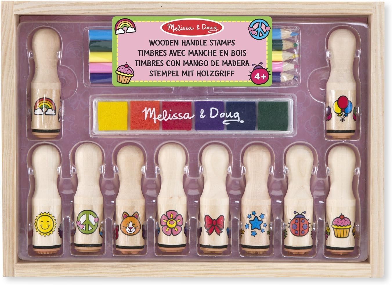 Melissa & Doug Wooden Handle Stamp Set with Colouring Pencils for Children, Arts and Crafts for Kids Age 4+, Wooden Stamps for Kids, Toys for Boys & Girls Gifts, Kids Art Set Gift for 4 Year Old-0