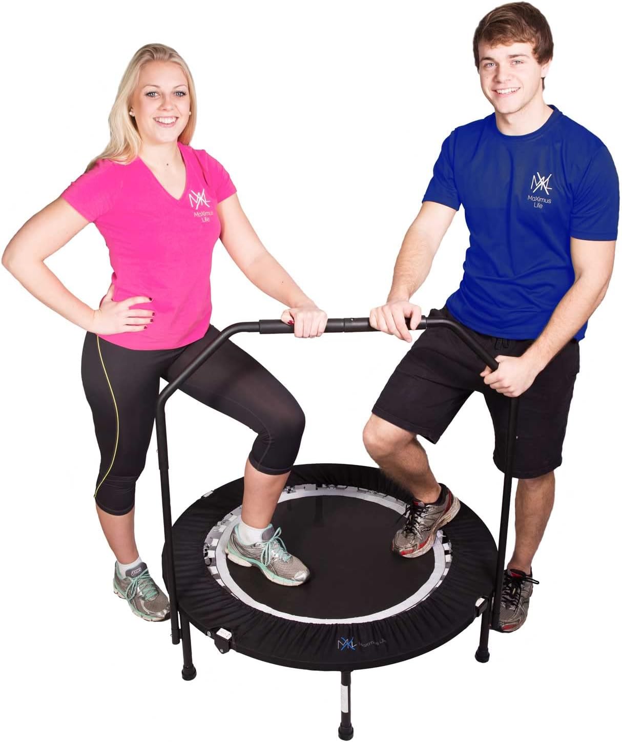 MaXimus PRO Folding Rebounder Fitness Trampoline | Voted #1 Indoor Mini Exercise Trampoline For Adults With Bar | Best Home Gym for Fitness & Lose Weight | FREE Storage Bag, Resistance Bands, Awesome ONLINE & DVD Workouts!-0