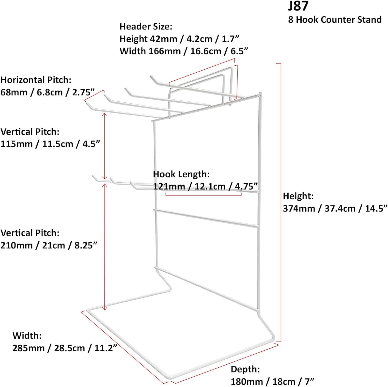 Display Stands 8 Hook Retail Counter Top for Keyrings, Crafts & Accessories in White - Shop, Market (J87)-8