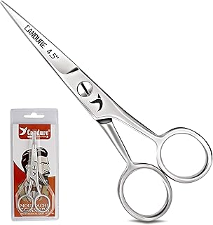 Candure Beard Scissors Professional Moustache Scissors Ear and Nose Hair Trimming Scissors Stainless Steel, Safety Use for Eyebrows, Eyelashes, and Ear Hair