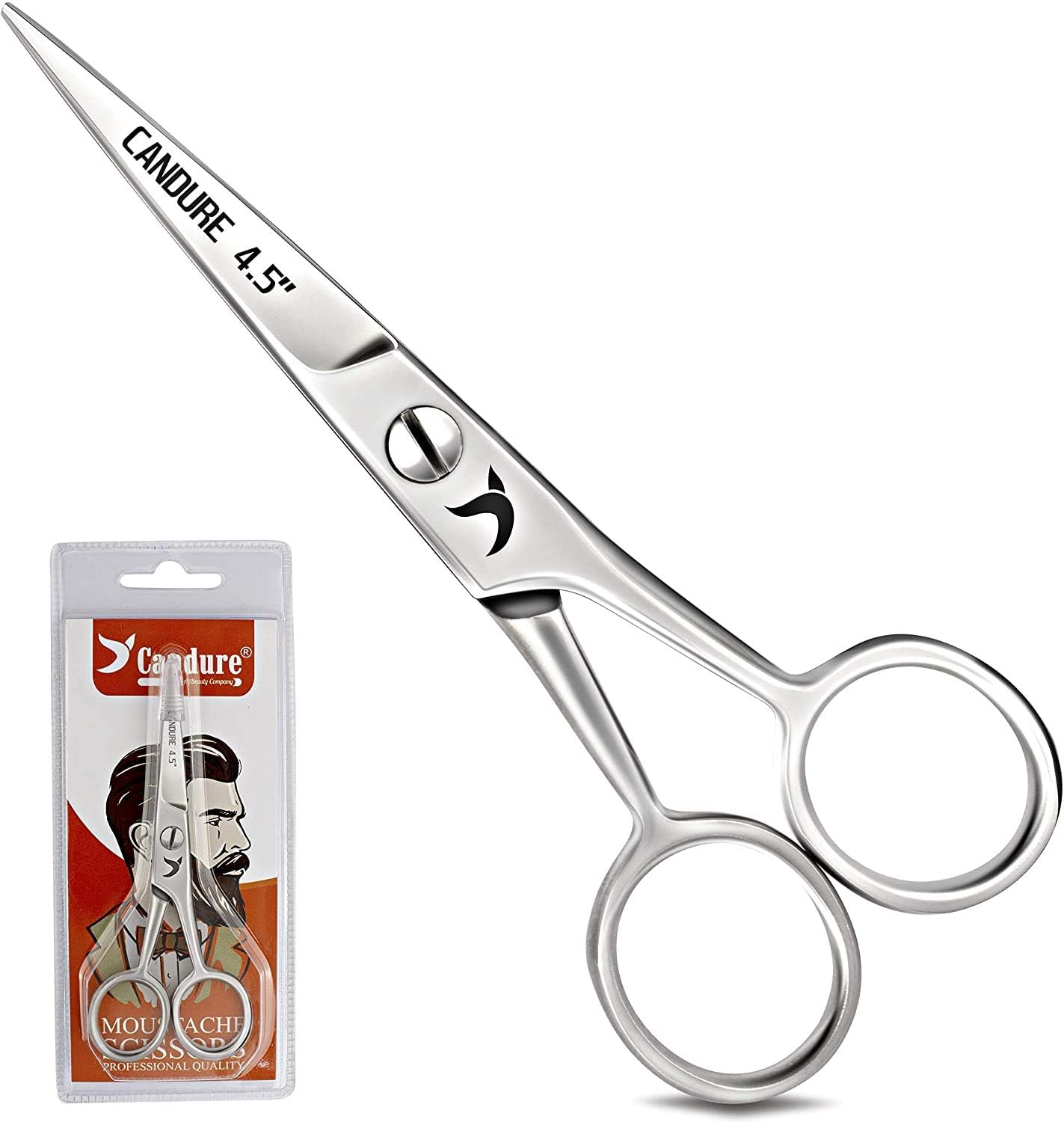 Candure Beard Scissors Professional Moustache Scissors Ear and Nose Hair Trimming Scissors Stainless Steel, Safety Use for Eyebrows, Eyelashes, and Ear Hair-0