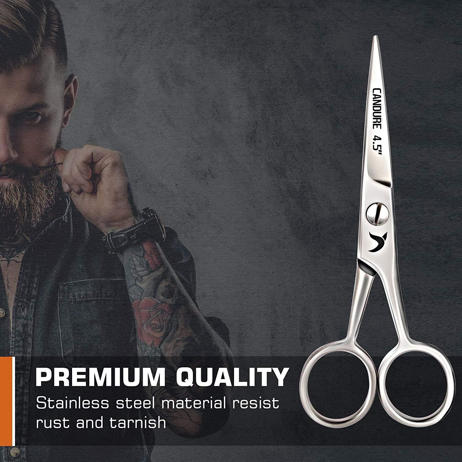 Candure Beard Scissors Professional Moustache Scissors Ear and Nose Hair Trimming Scissors Stainless Steel, Safety Use for Eyebrows, Eyelashes, and Ear Hair-2