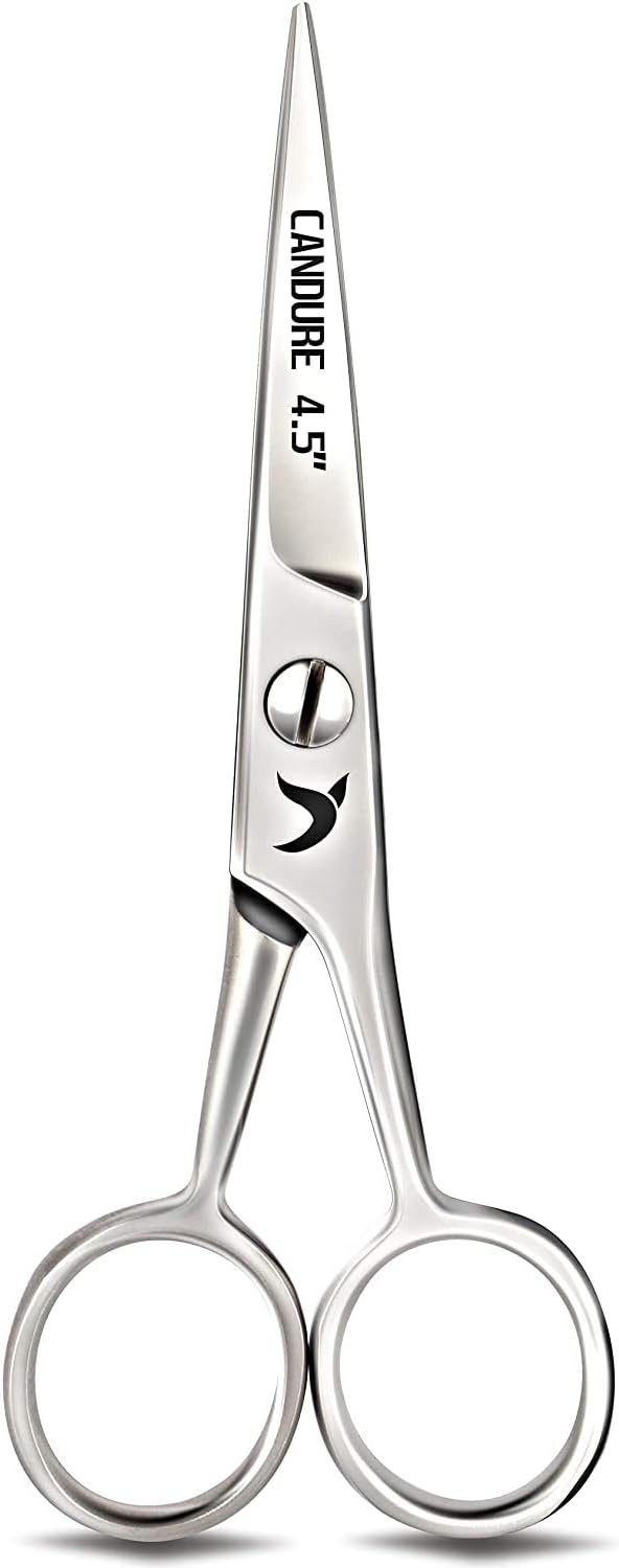 Candure Beard Scissors Professional Moustache Scissors Ear and Nose Hair Trimming Scissors Stainless Steel, Safety Use for Eyebrows, Eyelashes, and Ear Hair-3