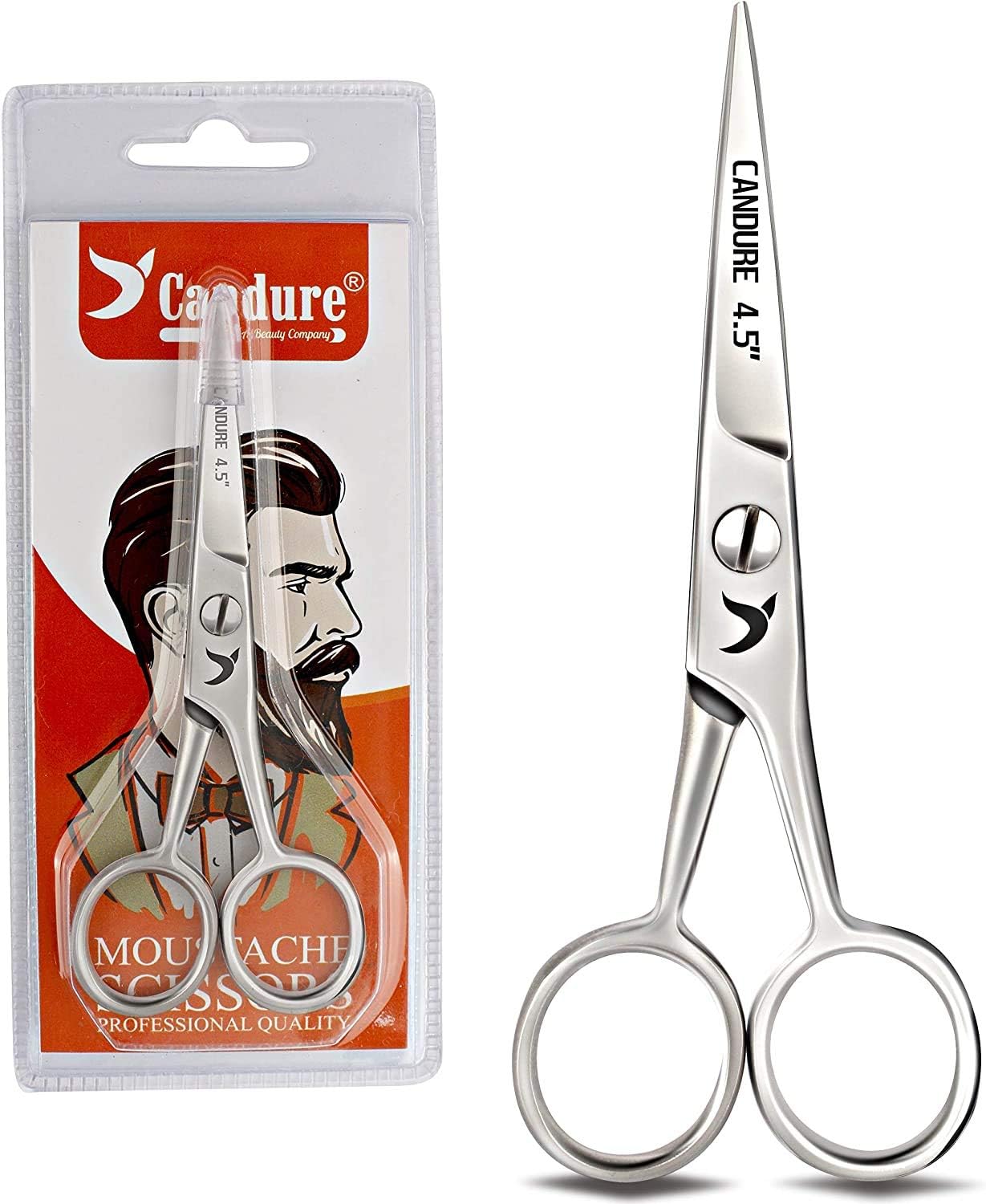 Candure Beard Scissors Professional Moustache Scissors Ear and Nose Hair Trimming Scissors Stainless Steel, Safety Use for Eyebrows, Eyelashes, and Ear Hair-5