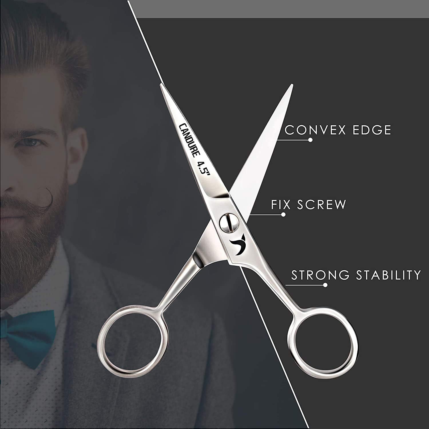 Candure Beard Scissors Professional Moustache Scissors Ear and Nose Hair Trimming Scissors Stainless Steel, Safety Use for Eyebrows, Eyelashes, and Ear Hair-6