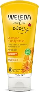 Weleda Baby Shampoo & Body Wash w. Calendula, Sensitive Kids Shampoo & Baby Bath Wash, Baby Face Wash & baby Shower Cream in One, by Weleda Baby Skincare - 200ml