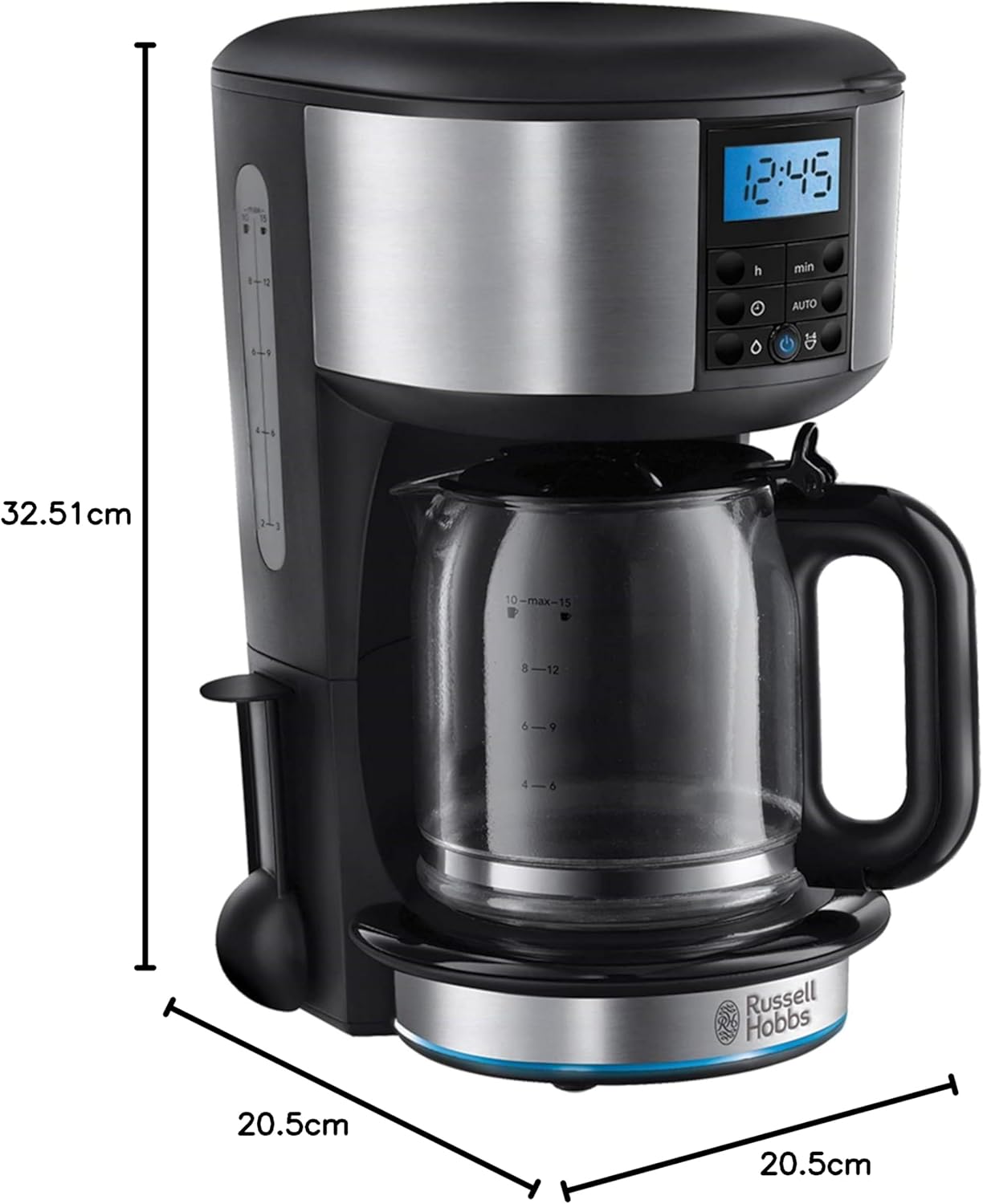 Russell Hobbs Buckingham Filter Coffee Machine, 1.25L Carafe/10 cups, 1-4 Cup brewing option, Fast brew, 24hr timer, 40min keep warm, Pause & Pour, Washable filter, Auto clean, 1000W, 20680-9