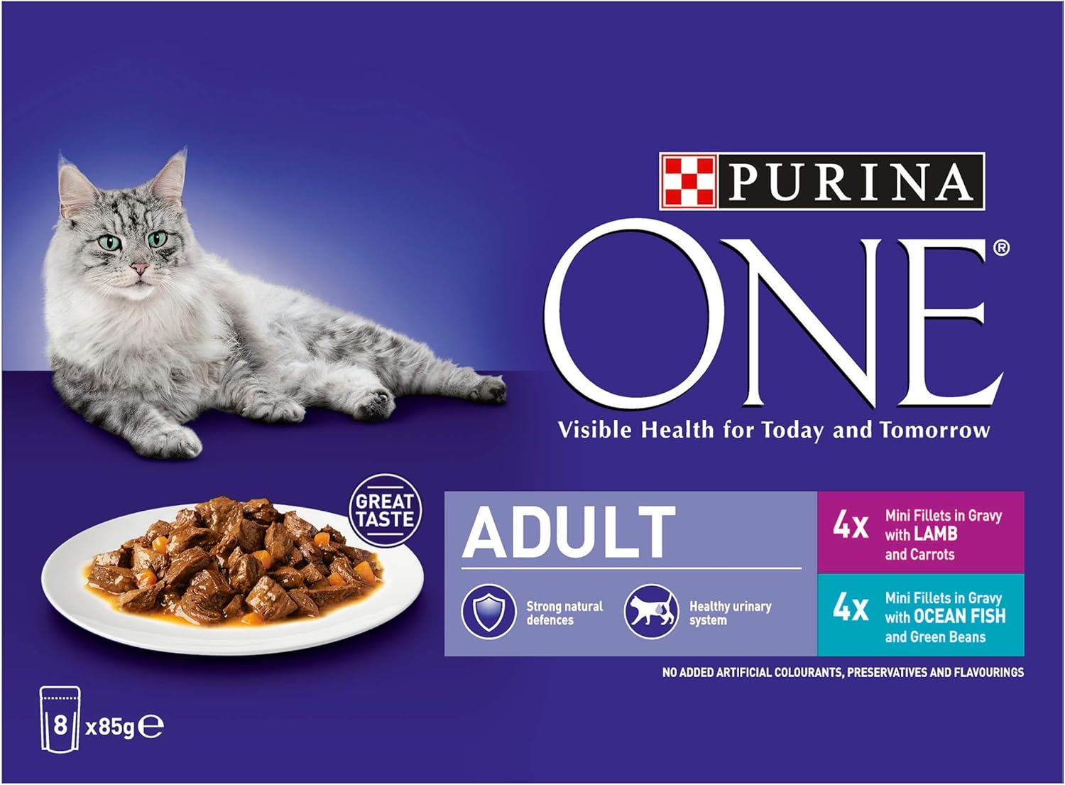 Purina ONE Adult Cat Food Fish and Lamb 8x85G, Pack of 5-1