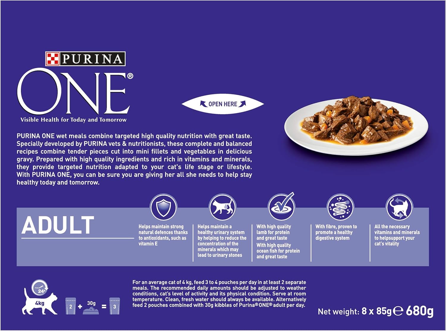 Purina ONE Adult Cat Food Fish and Lamb 8x85G, Pack of 5-2