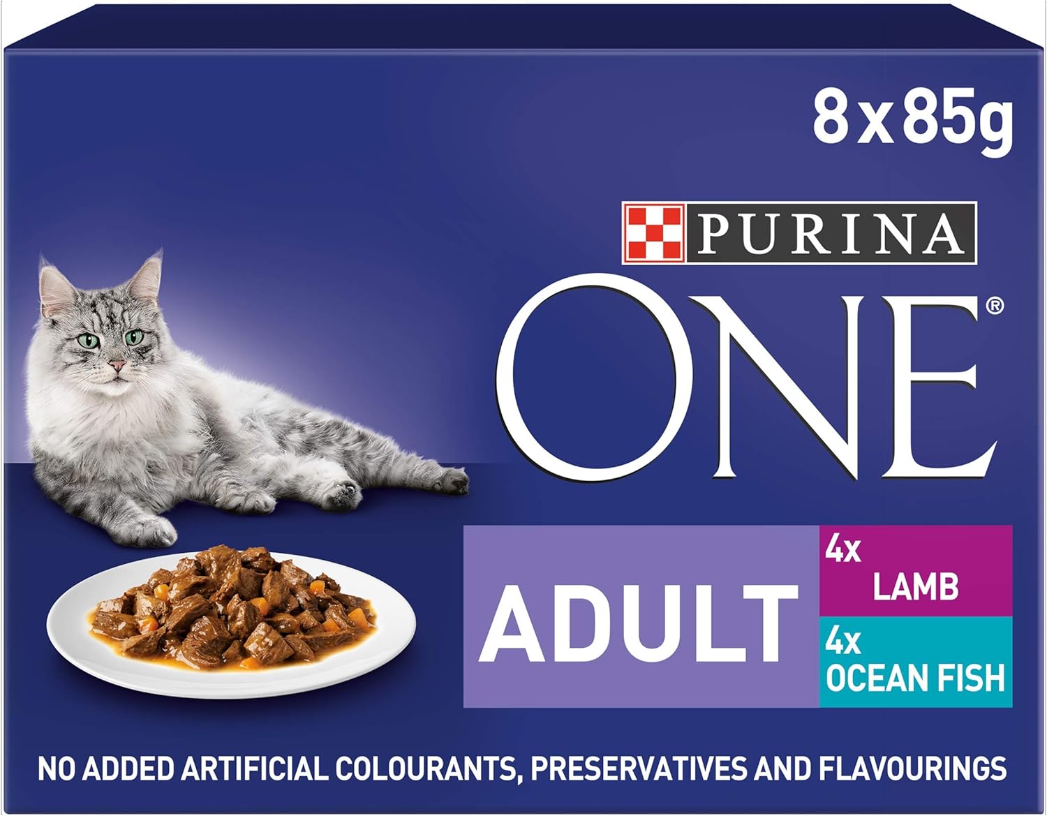 Purina ONE Adult Cat Food Fish and Lamb 8x85G, Pack of 5-9