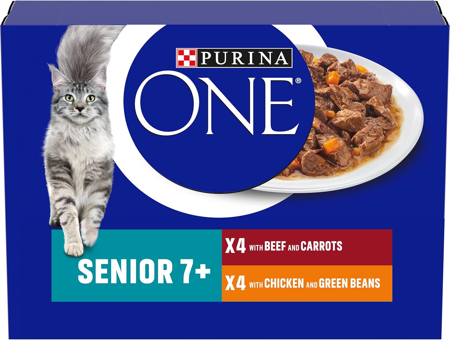 Purina One Senior 7+ Wet Cat Food Chicken and Beef 8x85G, Pack of 5-0