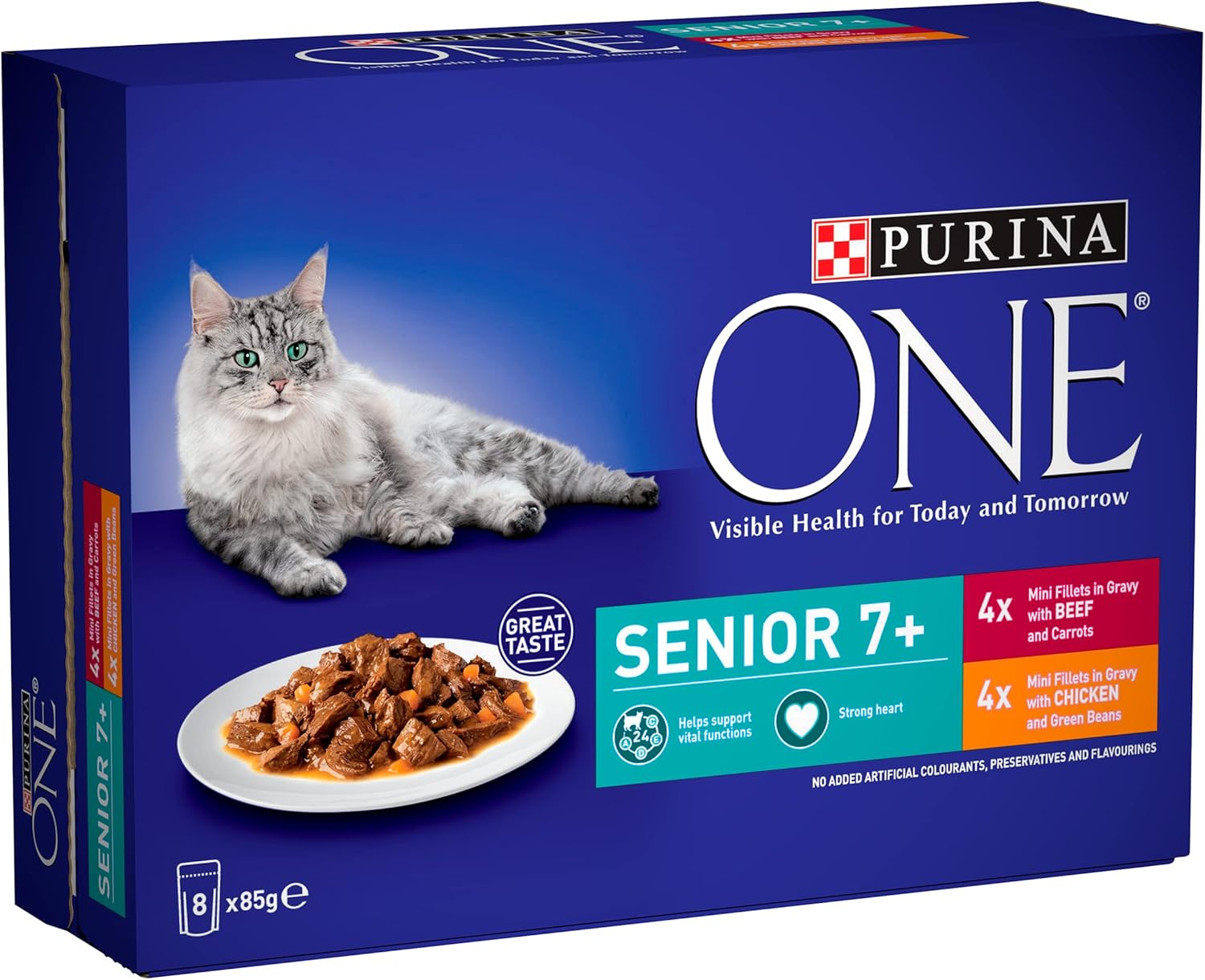 Purina One Senior 7+ Wet Cat Food Chicken and Beef 8x85G, Pack of 5-1