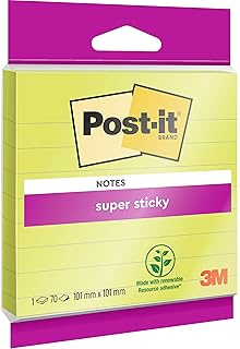 Post-it Super Sticky Large Notes, Lined, 1 Pad, 101 mm x 101 mm, 70 Sheets - Extra Sticky Notes for Walls, Monitors and Fridge