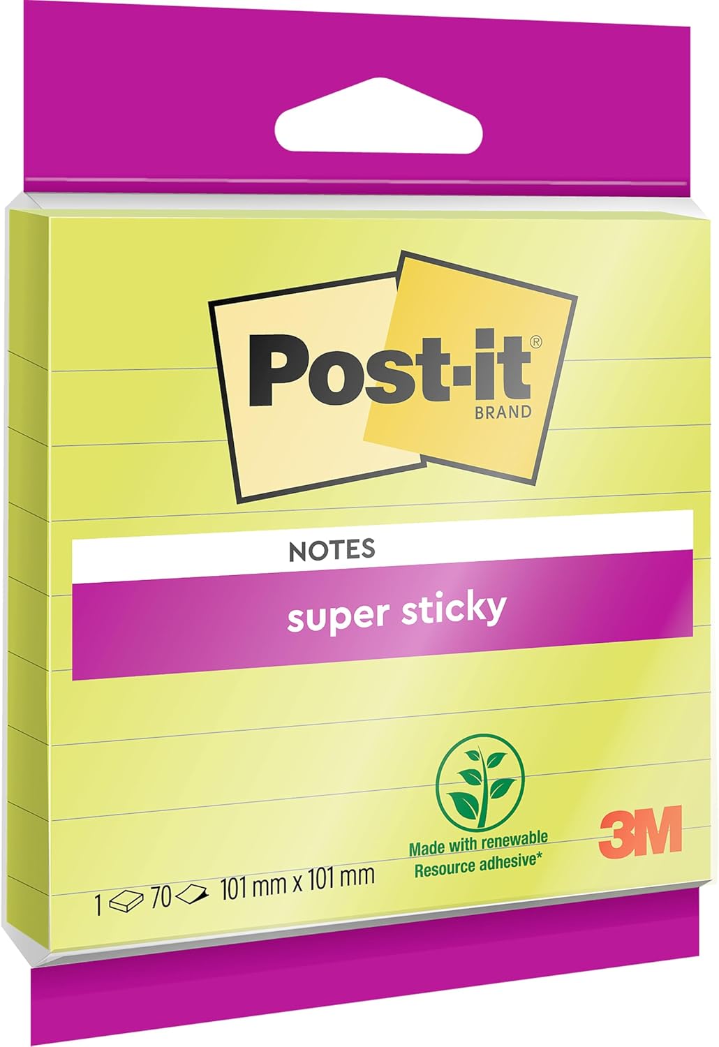 Post-it Super Sticky Large Notes, Lined, 1 Pad, 101 mm x 101 mm, 70 Sheets - Extra Sticky Notes for Walls, Monitors and Fridge-0