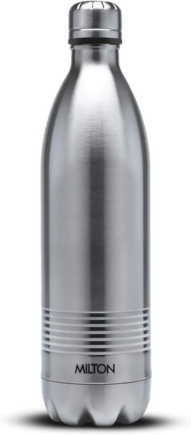 Milton Insulated Water Bottle 750 ml (24 oz), Stainless Steel Double Walled Vacuum for 24 Hours Hot and Cold, Leakproof, BPA Free, Thermosteel Duo DLX 1000 Silver-0