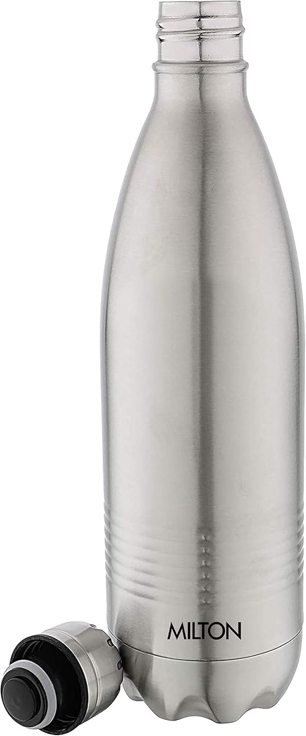 Milton Insulated Water Bottle 750 ml (24 oz), Stainless Steel Double Walled Vacuum for 24 Hours Hot and Cold, Leakproof, BPA Free, Thermosteel Duo DLX 1000 Silver-1