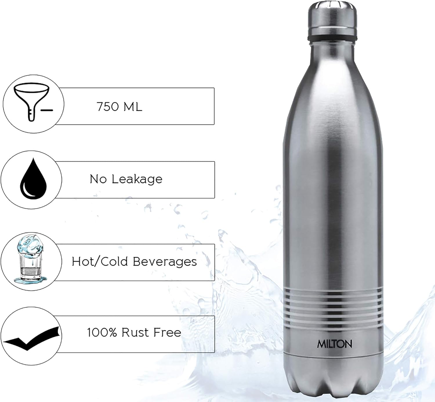 Milton Insulated Water Bottle 750 ml (24 oz), Stainless Steel Double Walled Vacuum for 24 Hours Hot and Cold, Leakproof, BPA Free, Thermosteel Duo DLX 1000 Silver-4