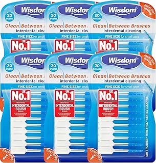 6x Wisdom Clean Between Interdental Brushes - Pack of 20 – Size Fine Blue (Tot. 120 pcs)