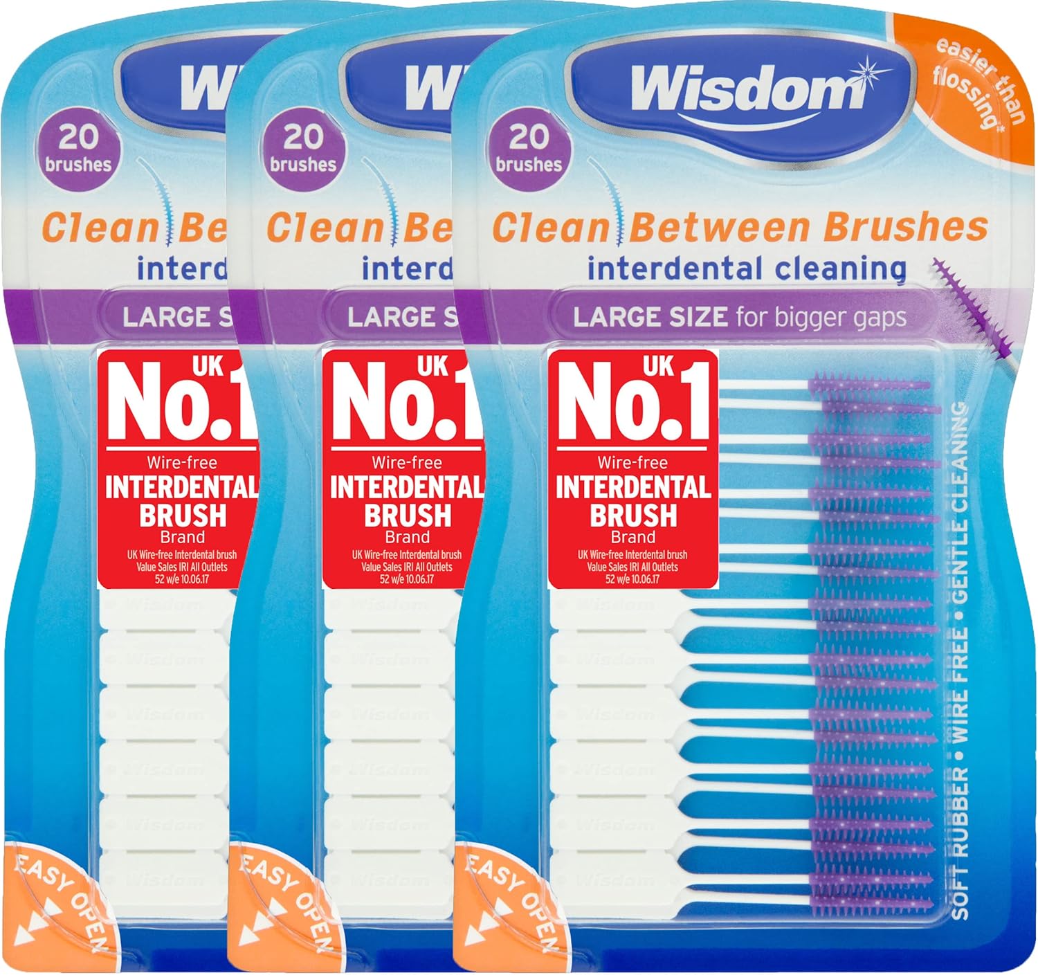 Wisdom Clean Between Interdental Large Purple Brushes - Pack of 3, Total 60-0