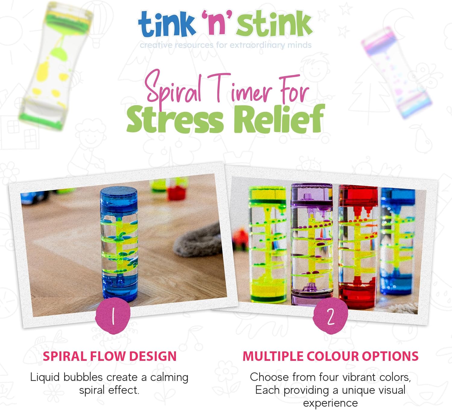 Tink n Stink Sensory Spiral Liquid Motion Timer – Calming Bubble Timer Sensory Toy – Colourful Water Timer Sensory Tool for Autism, ADHD, SPD – Red-6