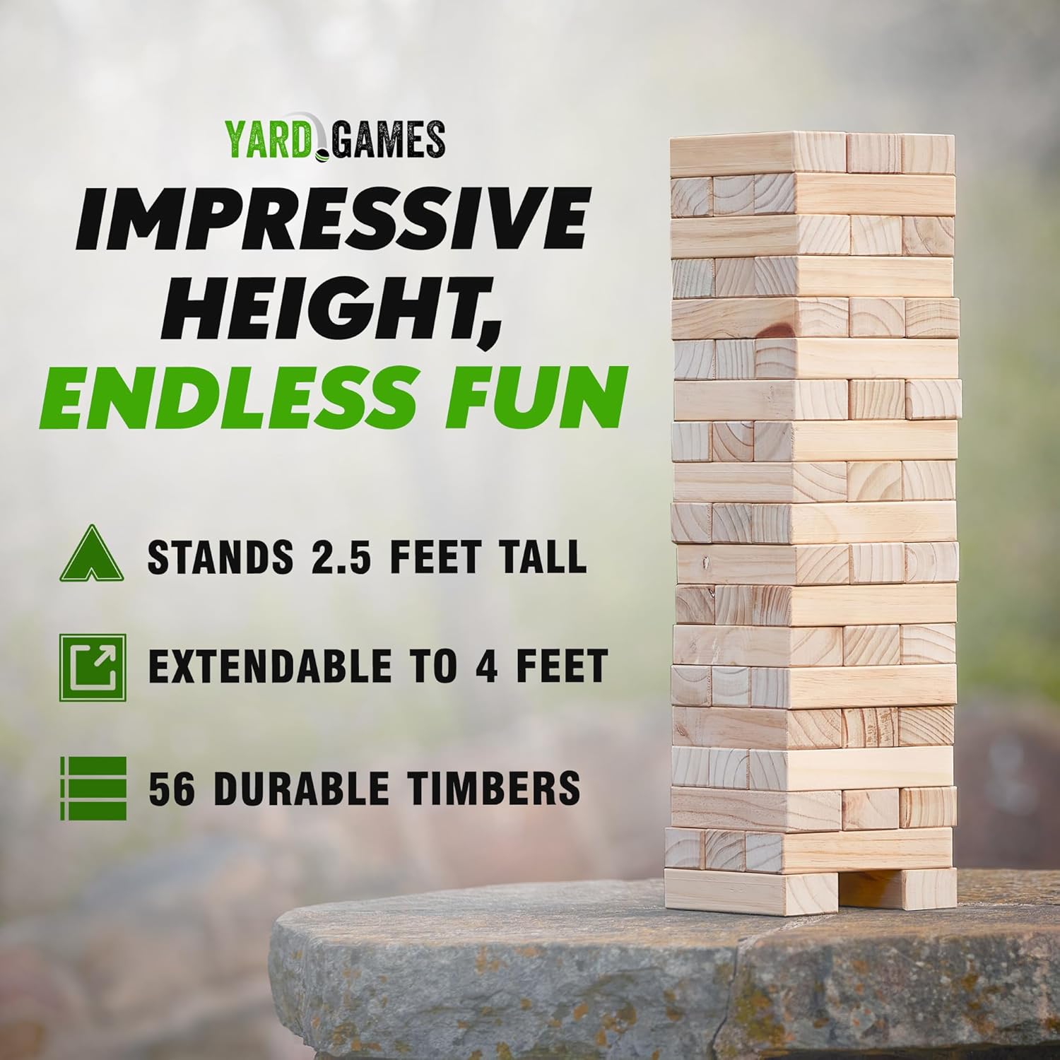 Giant Tumbling Timbers by Yard Games | Tumbling Tower Stacking Game with 56 pieces-1