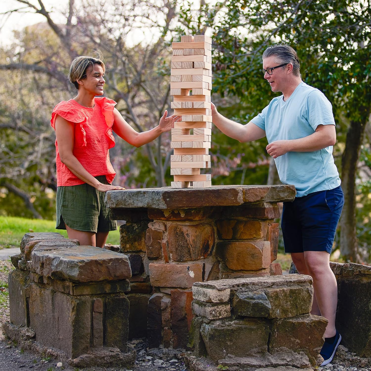 Giant Tumbling Timbers by Yard Games | Tumbling Tower Stacking Game with 56 pieces-8