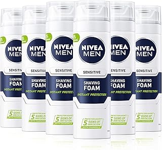 NIVEA MEN Sensitive Shaving Foam Pack of 6 (6 x 200ml) Sensitive Skin Shaving Foam, Shave Gel for Men, Shaving Gel for Irritated & Dry Skin with Witch Hazel