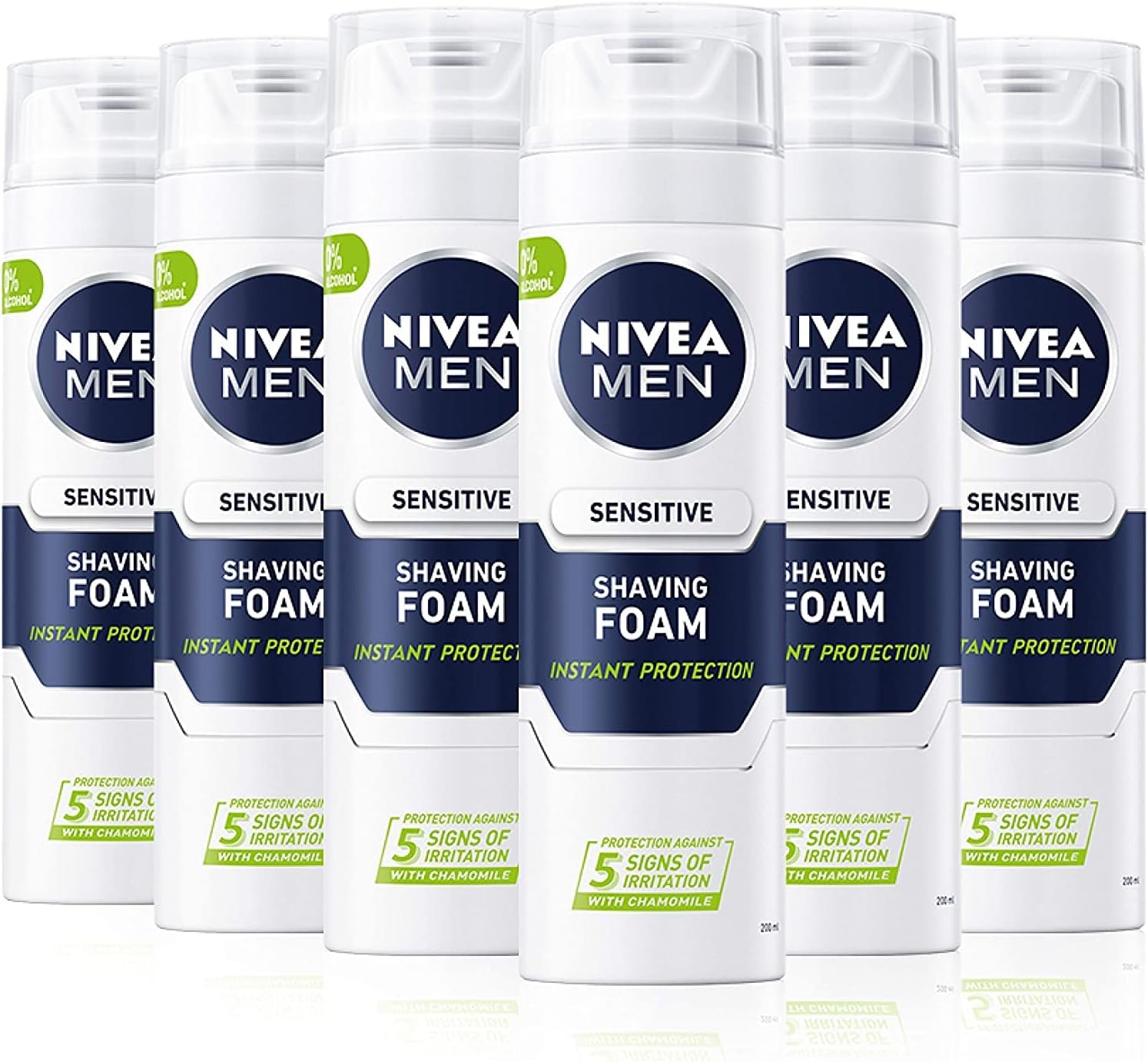 NIVEA MEN Sensitive Shaving Foam Pack of 6 (6 x 200ml) Sensitive Skin Shaving Foam, Shave Gel for Men, Shaving Gel for Irritated & Dry Skin with Witch Hazel-0