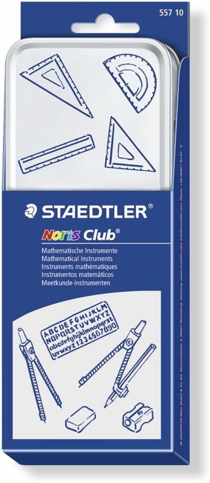 STAEDTLER 557 10 Noris Maths Set with Storage Tin (10 Pieces including Compass, Ruler, Protractor and Set Squares)-5