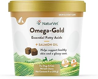 NaturVet Omega Gold Essential Fatty Acids Chews for Dogs, Fish Oil Chews for Dogs, Containing Omega 3, 6, DHA, EPA for Healthy Skin and Coat, 180 Soft Chews Dogs