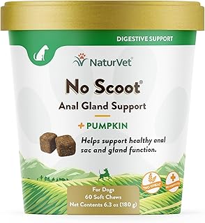 NaturVet No Scoot Anal Gland Support Chews for Dogs, Active Ingredients Helps Support Normal Bowel Function, Fibre Supplement With Pumpkin Powder, 60 Chews - No Wheat Added