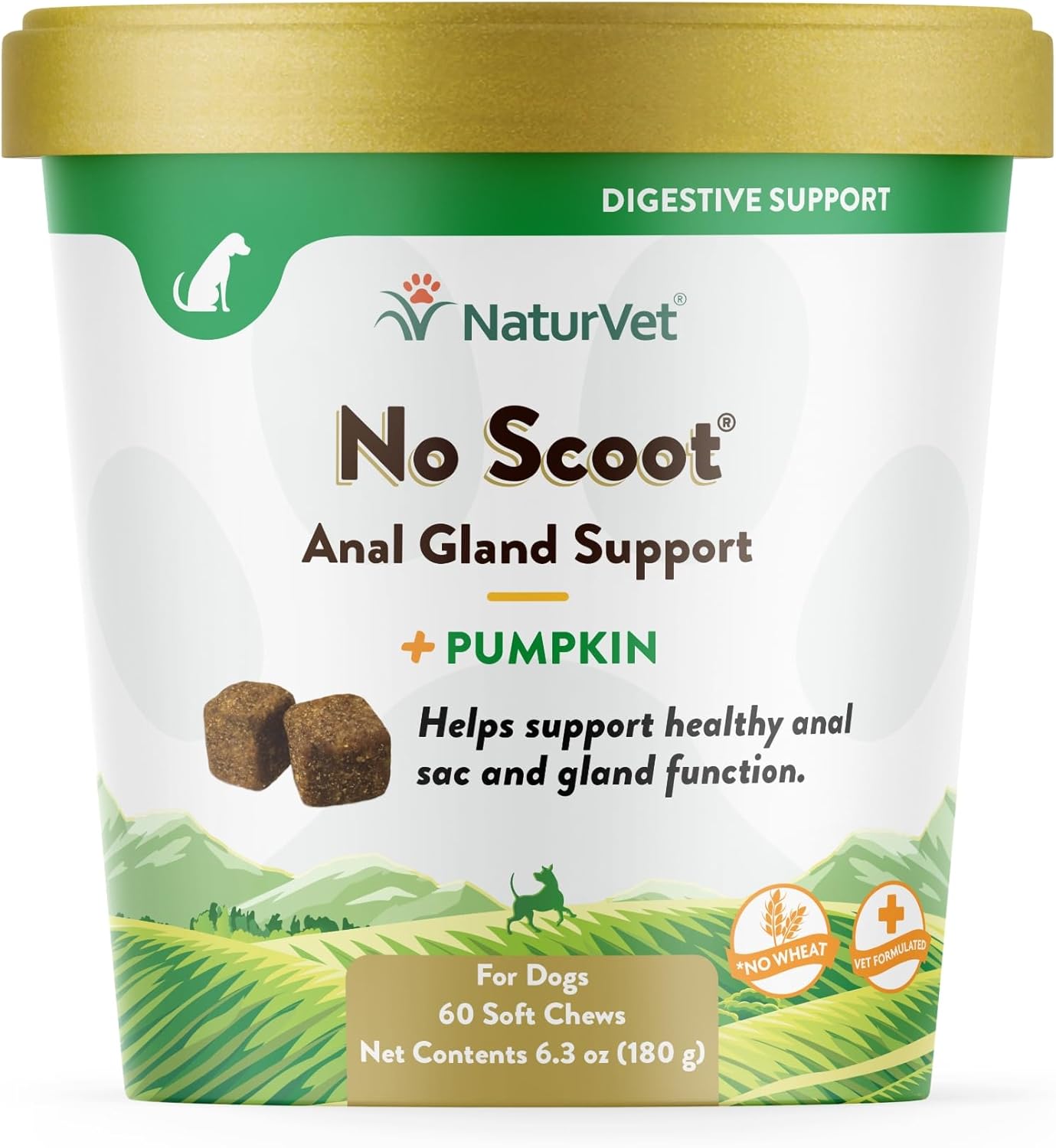 NaturVet No Scoot Anal Gland Support Chews for Dogs, Active Ingredients Helps Support Normal Bowel Function, Fibre Supplement With Pumpkin Powder, 60 Chews - No Wheat Added-0