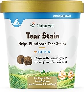 NaturVet – Tear Stain Plus Lutein – Eliminates Unsightly Tear Stains – Enhanced with Cranberry Extract, Marshmallow Root & Oregon Grape Root – for Dogs & Cats – 70 Soft Chews