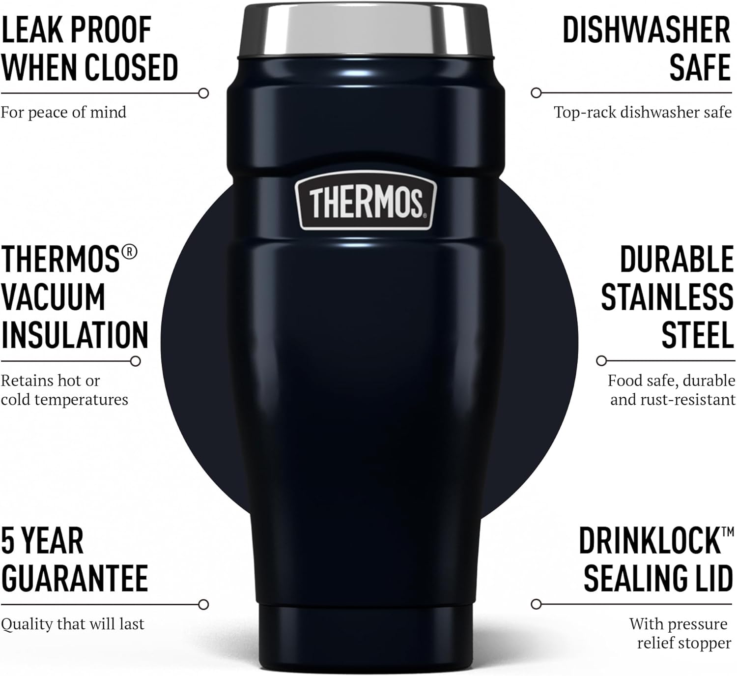 Thermos Stainless King Travel Tumbler & Multi- Purpose Flask- 470ml Insulated Hot & Cold Water Bottle for Daily Commute & Weekend Adventures - Sleek Design in Midnight Blue, 5-Year Durability-3