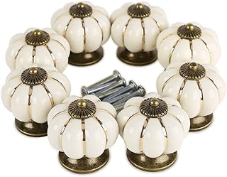 AKORD 8X Ceramic Vintage Pumpkin Cabinet Drawer Knob Door Handle, Ivory, 8pcs