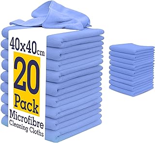 Discounted Cleaning Supplies DCS Microfibre Cleaning Cloth, Blue Microfibre Cloth, Pack of 20, Large Size: 40x40cm. Super Soft Premium Streak Free Washable Microfibre Cloths for Kitchen, Bathrooms, Surfaces, Mirrors, Car & More