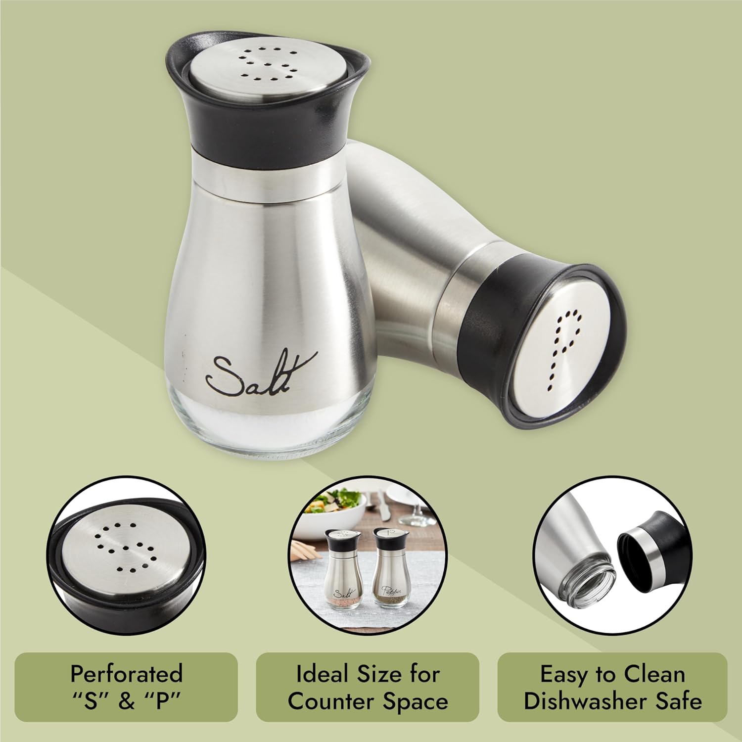 Juvale Salt and Pepper Shakers, Stainless Steel, 4 Inch-3