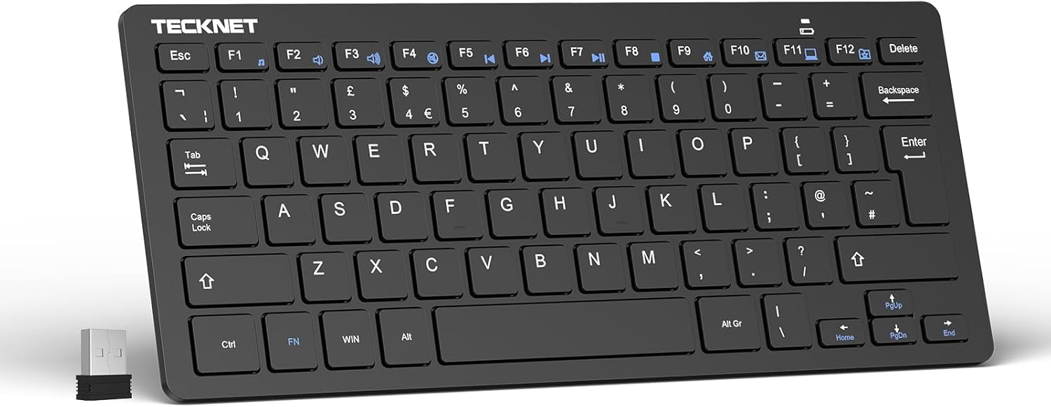 TECKNET 2.4G Wireless Keyboard For Windows/Chrome OS, UK Layout Compact Mini Keyboard, Small Silent Whisper-Quiet Keyboard with 12 months Battery Life (Black)-0