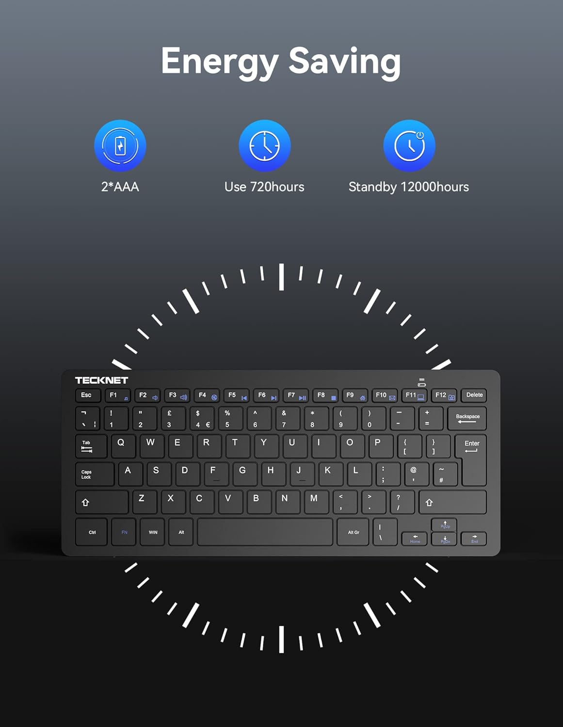TECKNET 2.4G Wireless Keyboard For Windows/Chrome OS, UK Layout Compact Mini Keyboard, Small Silent Whisper-Quiet Keyboard with 12 months Battery Life (Black)-3