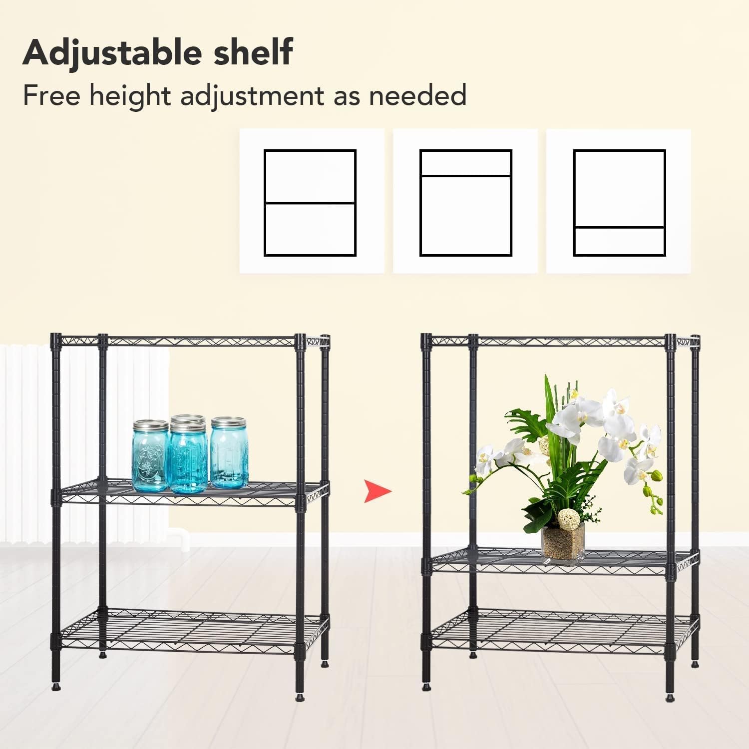 Simple Deluxe Heavy Duty 3-Tier Shelving with Wheels, Height Adjustable Storage Units, Steel Organizer Wire Rack, 60 cm (W) x 35 cm (D) x 80 cm (H),Load Capacity 340kg,Black-4