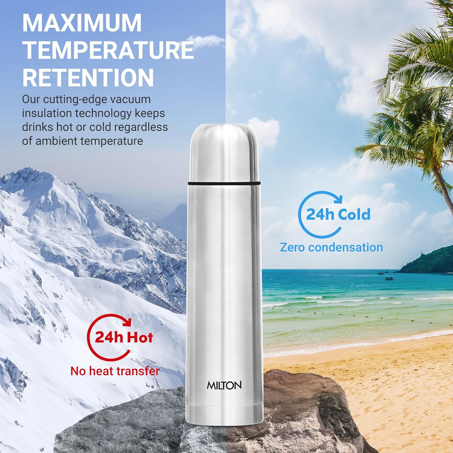 Milton Vacuum Flask for Hot Drink 1 Litre (34 oz), Stainless Steel Double Walled Insulated Water Bottle for 24 Hour Hot and Cold Drinks with Cover, Leak Proof, BPA Free, Thermosteel Flip Lid 1000 ml-3