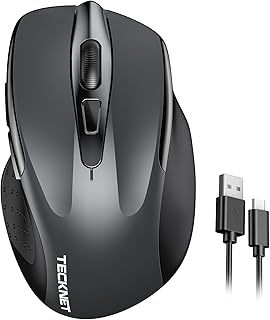 TECKNET Rechargeable wireless mouse, Wireless Computer Mouse, Adjustable 4800DPI Mouse, Silent Ergonomic Wireless Mouse for Laptop PC Computer, Windows Mac OS,6 Buttons