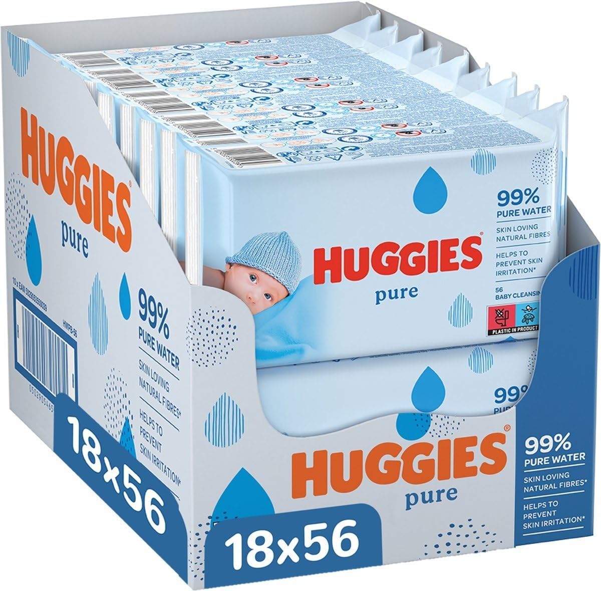 Huggies Pure, Baby Wipes, 18 Packs (1008 Wipes Total) - 99 Percent Pure Water Wipes - Fragrance Free for Gentle Cleaning and Protection - Natural Wet Wipes-0