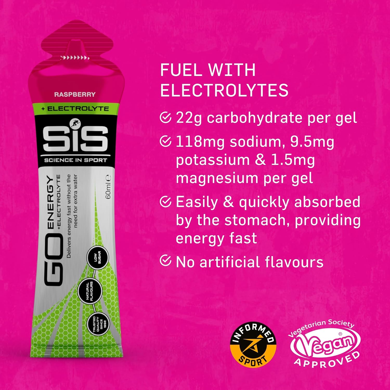 Science in Sport Go Isotonic Energy Gel with Electrolyte, Gels for Running/Cycling, Rasberry, 60 ml (30 Pack)-2