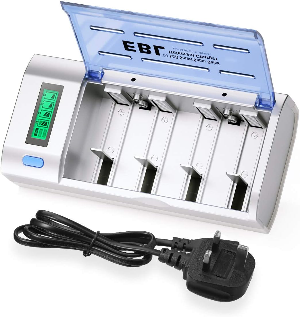 EBL Universal LCD Display Battery Charger with Discharge Function for AA, AAA, C, D Ni-MH Ni-CD Rechargeable Batteries(906)-0